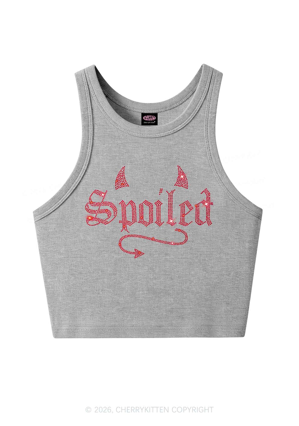 Rhinestone Spoiled Devil Horn Y2K Crop Tank Top Cherrykitten