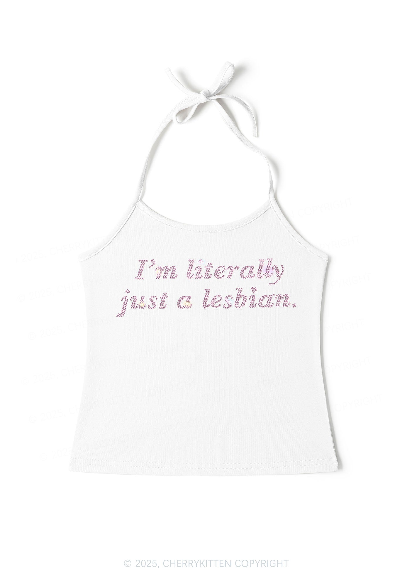 Rhinestone Literally Just A Lesbian Pride Y2K Halter Neck Cami Cherrykitten
