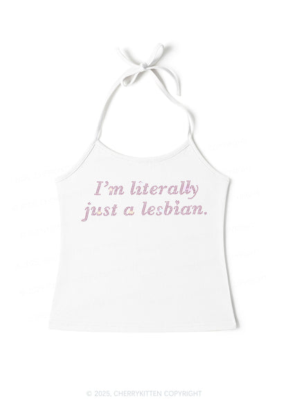 Rhinestone Literally Just A Lesbian Pride Y2K Halter Neck Cami Cherrykitten