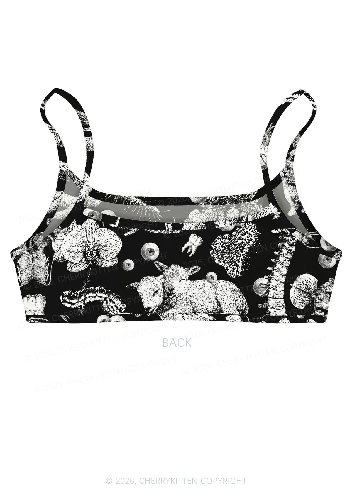 Halloween Goth Animal Bone Skull Y2K Print Super Crop Cami Cherrykitten