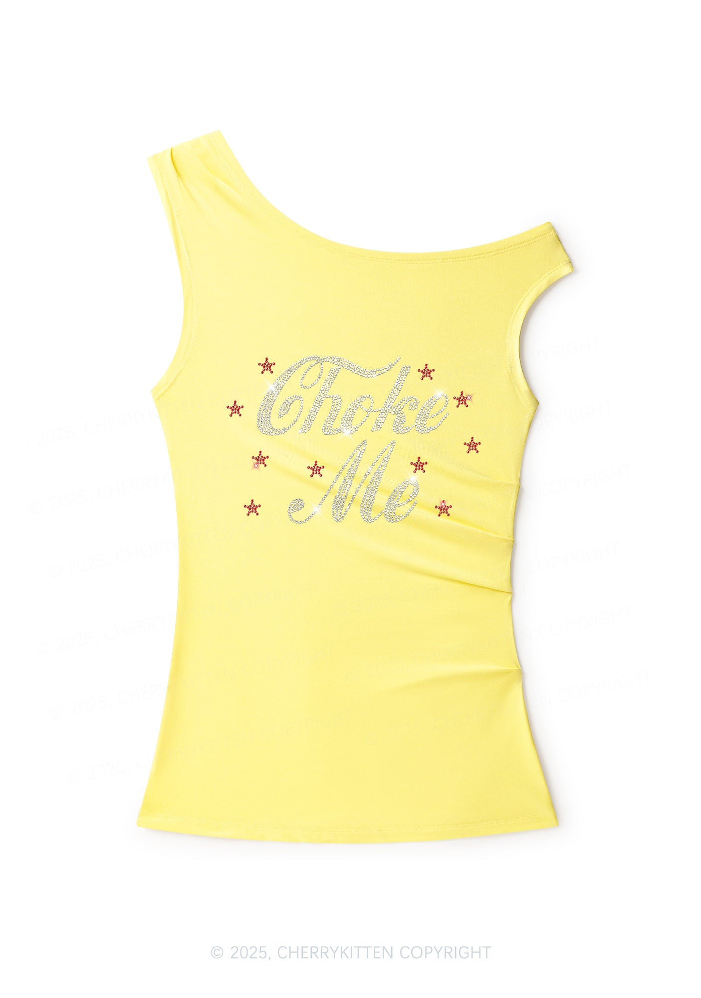 Rhinestone Choke Me Y2K Off Shoulder Tank Top Cherrykitten
