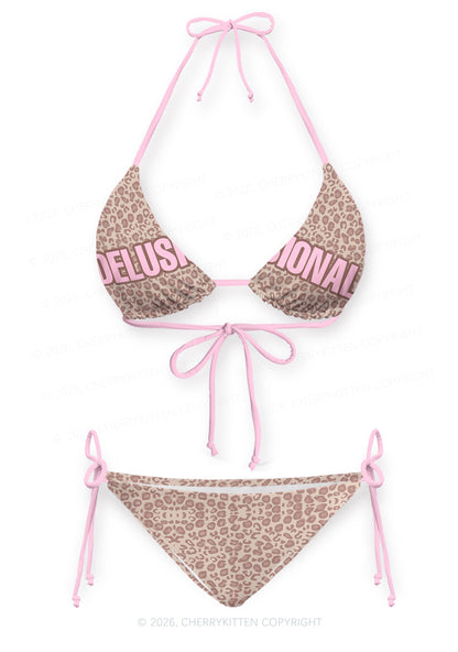Pink Delusional Leopard Y2K Print Bikini Set Cherrykitten