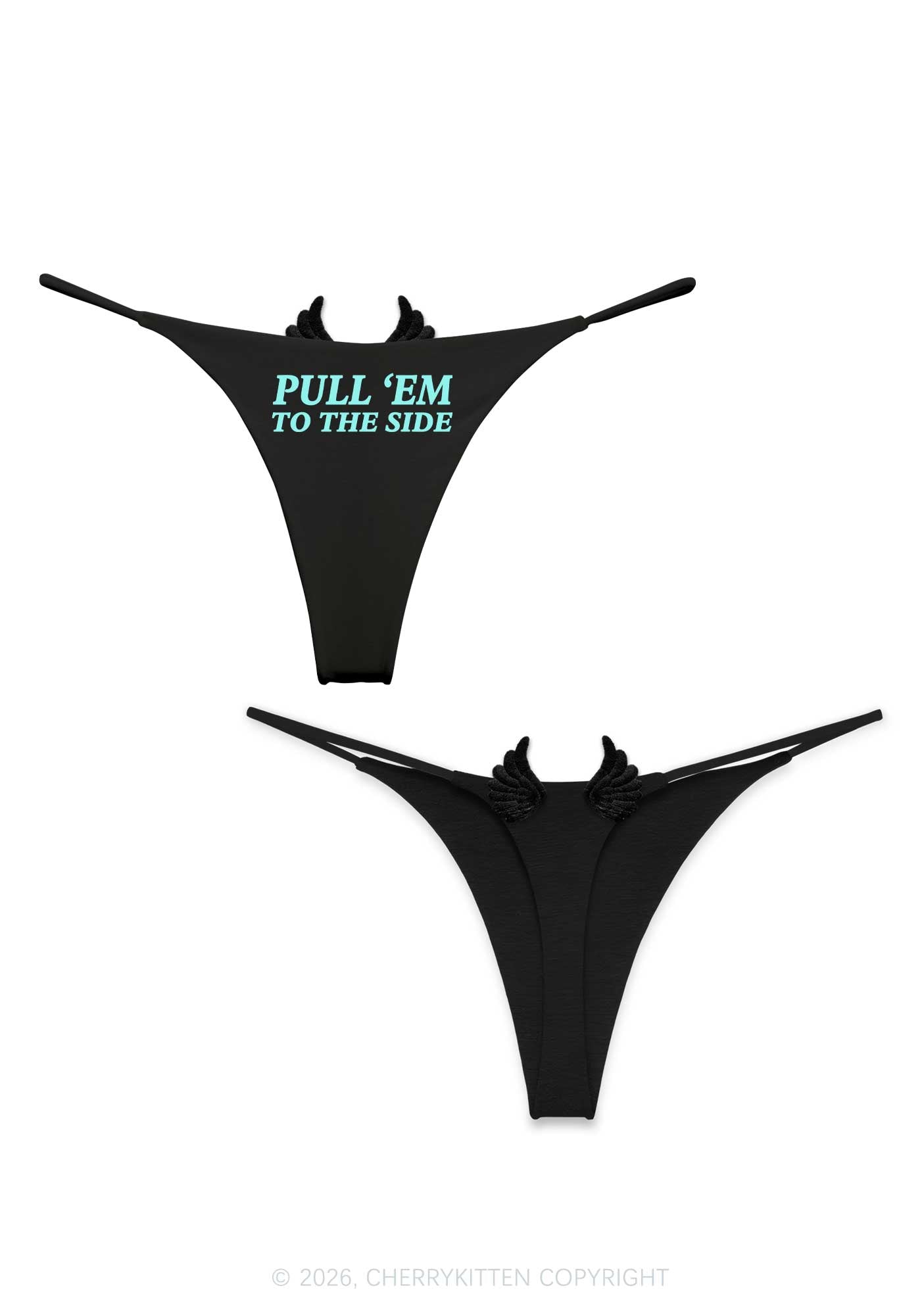 Pull Em To The Side Y2K Bikini String Thong With Black Wings Cherrykitten