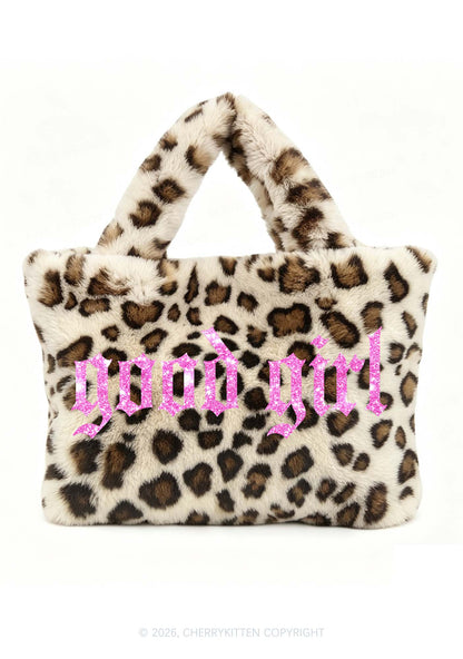 Glitter Good Girl Y2K Plush Leopard Handbag Cherrykitten