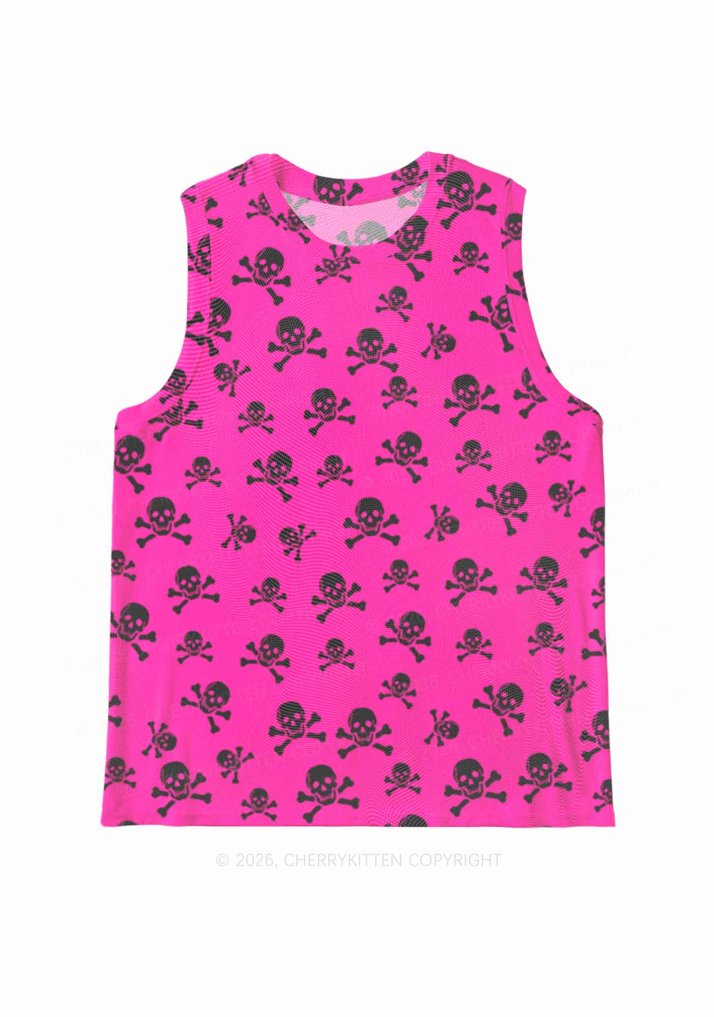 Hot Pink Skulls Y2K Mesh Muscle Tank Cherrykitten