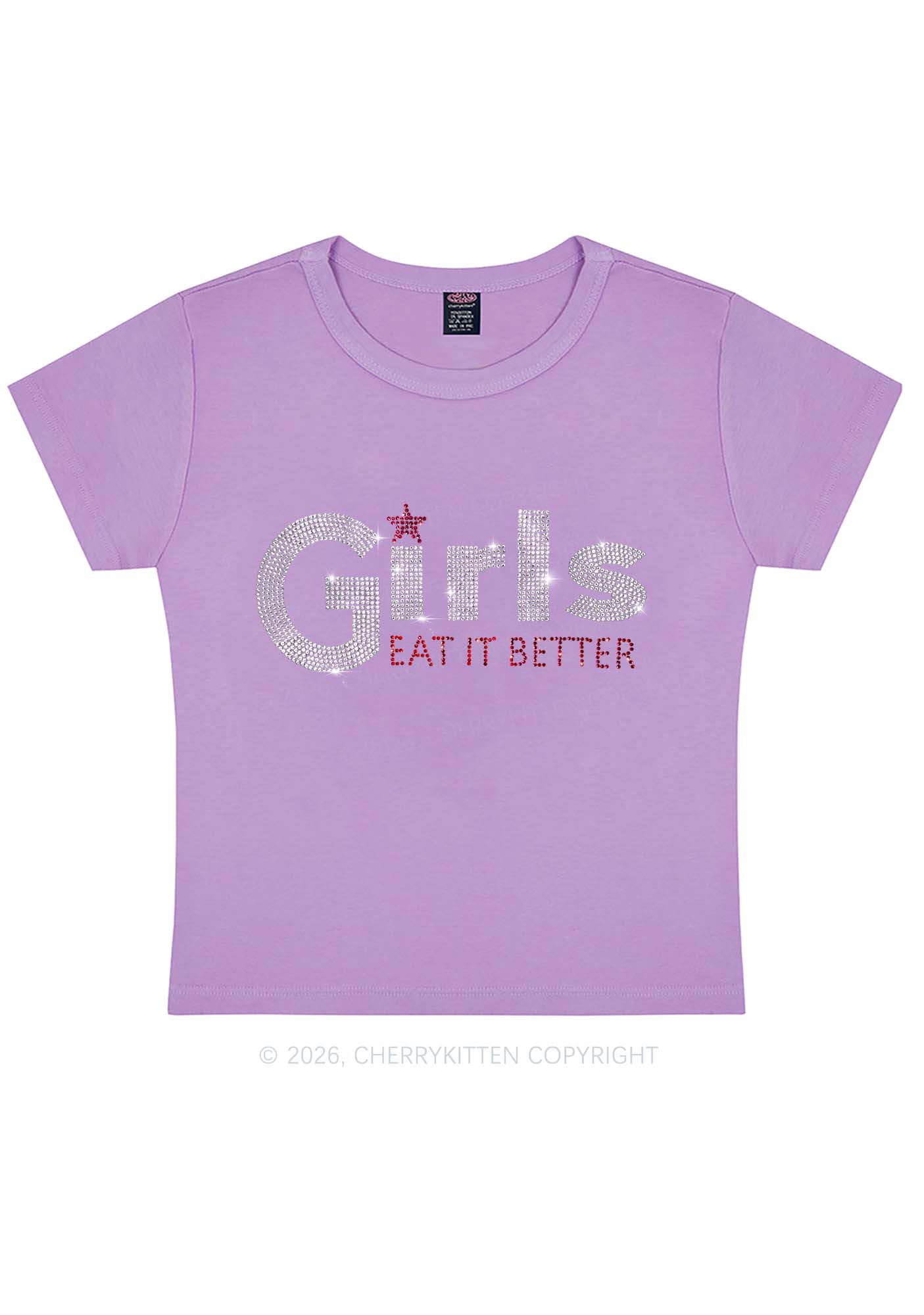 Rhinestone Girls Eat It Better Pride Y2K Baby Tee Cherrykitten