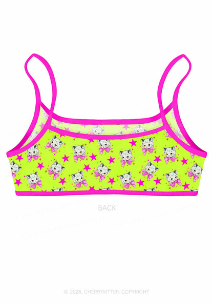 Pink Bow Cats Star Y2K Print Super Crop Cami Cherrykitten