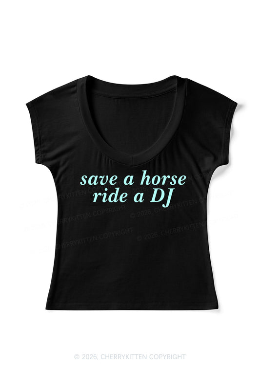 Save Horse Ride DJ Y2K V Neck T Shirts Cherrykitten