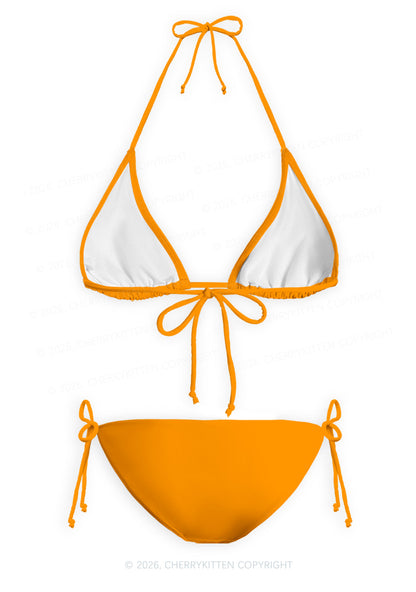 Orange Plain Y2K Print Bikini Set Cherrykitten