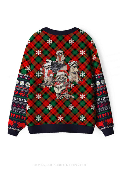 Raccoon Concert Y2K Christmas Cardigan Knit Sweatshirt Cherrykitten