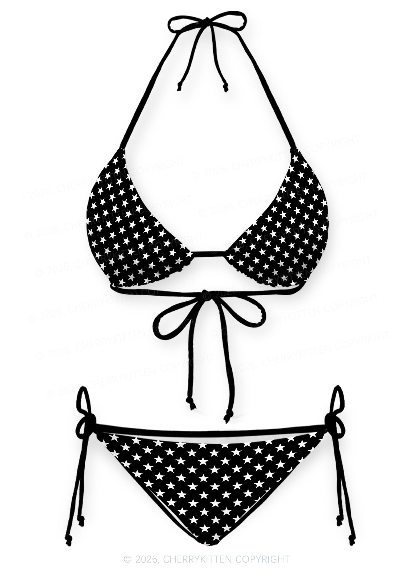 White Star On Black Y2K Print Bikini Set Cherrykitten