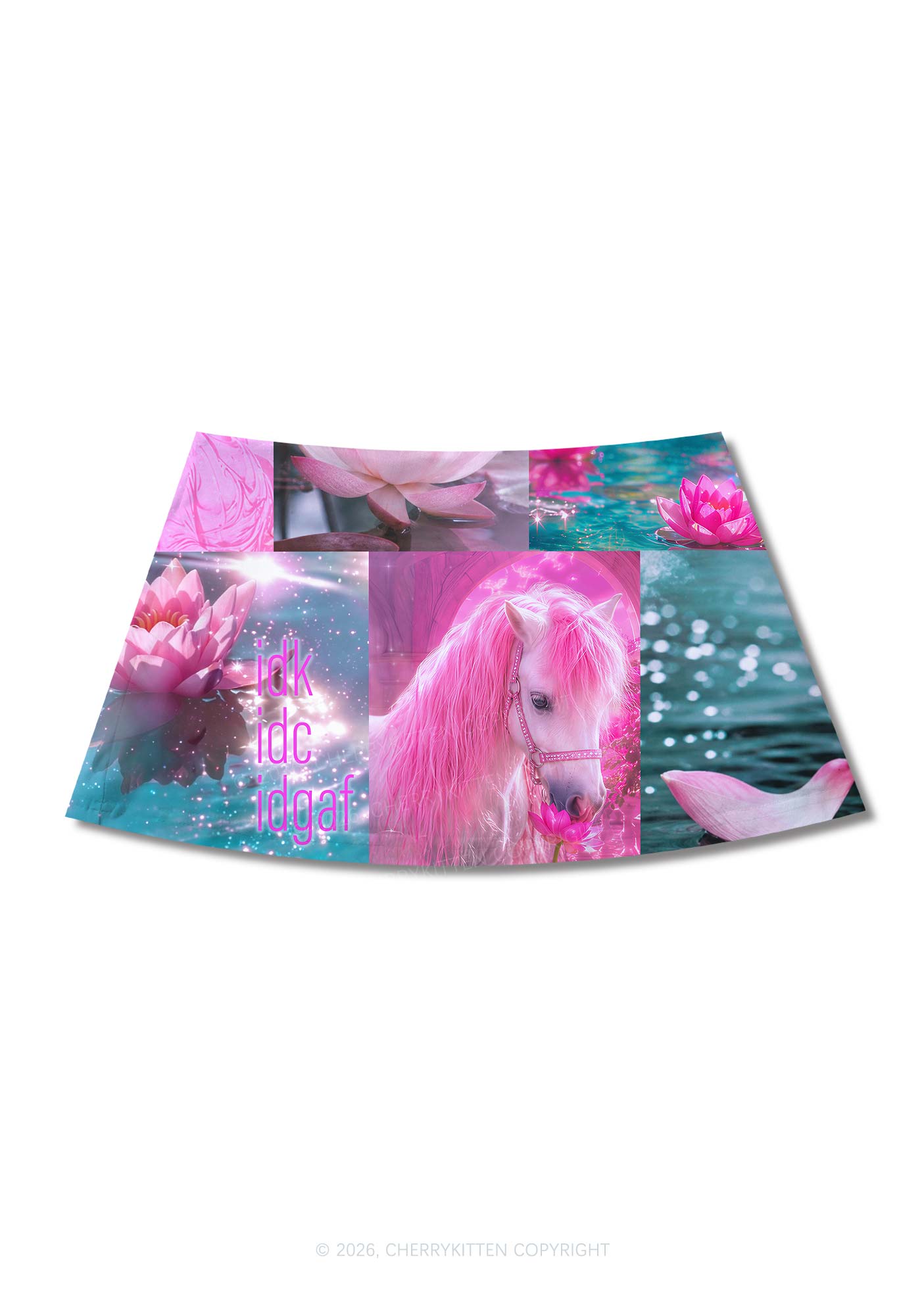 Pink Unicorn Collage Art Y2K Print Mini Skirt Cherrykitten