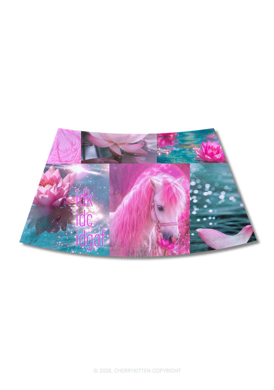 Pink Unicorn Collage Art Y2K Print Mini Skirt Cherrykitten