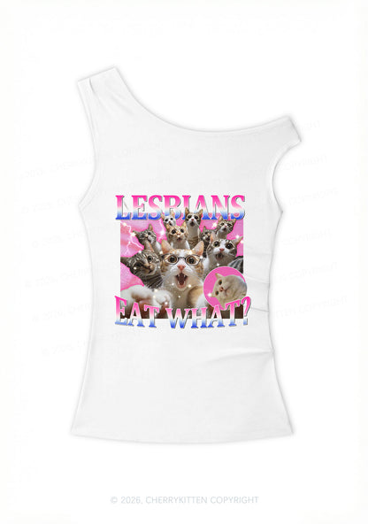Lesbians Eat What Cat Pride Y2K Off Shoulder Tank Top Cherrykitten