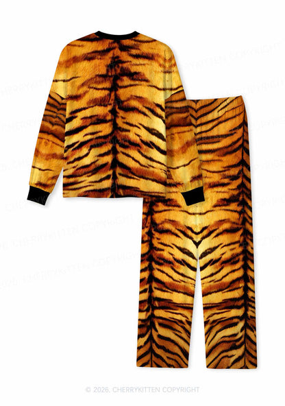 Wild Tiger Texture Y2K Print Long Sleeve Pajama Set Cherrykitten