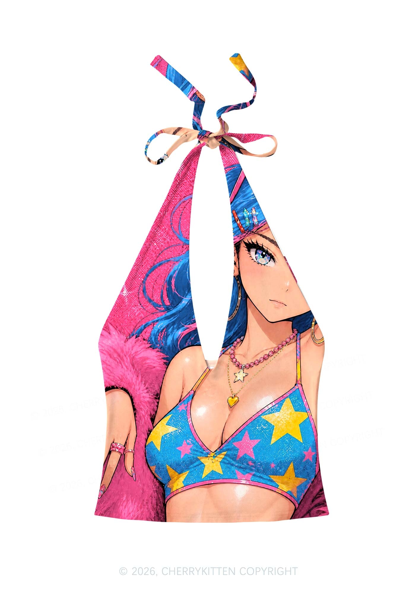 Kawaii Manga Girl Y2K Print Halter Deep V Neck Cami Cherrykitten