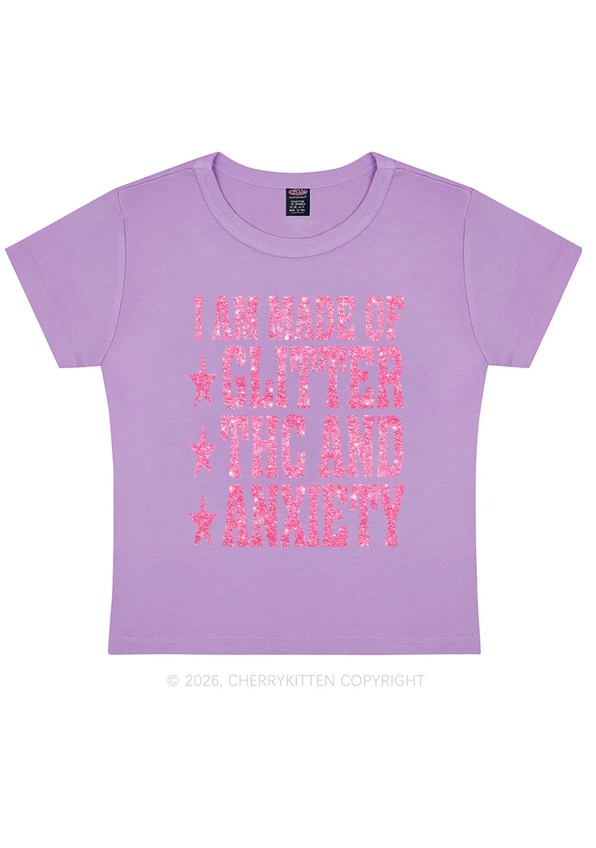 Made Of Glitter Thc Anxiety Y2K Baby Tee Cherrykitten