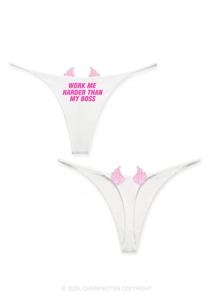 Work Me Harder Than Boss Y2K Goth Angel Wings Bikini String Thong Cherrykitten