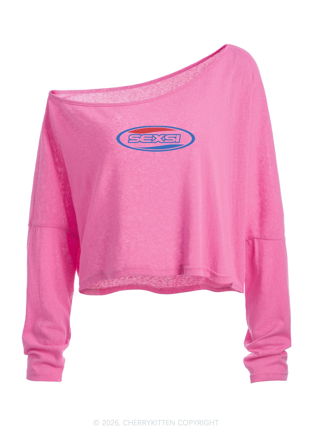 Sexsi Slogan Y2K Off Shoulder Long Sleeve Crop Top Cherrykitten