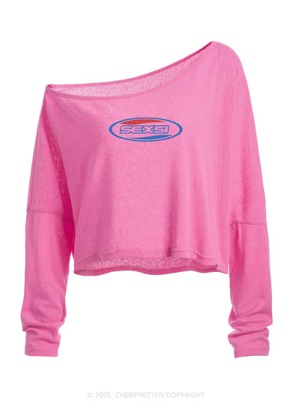 Sexsi Slogan Y2K Off Shoulder Long Sleeve Crop Top Cherrykitten
