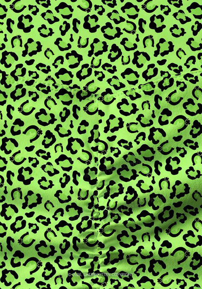 Fluorescent Green Leopard St Patricks Y2K Print Gym Shorts Cherrykitten