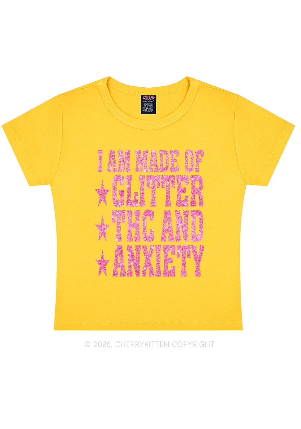 Made Of Glitter Thc Anxiety Y2K Baby Tee Cherrykitten