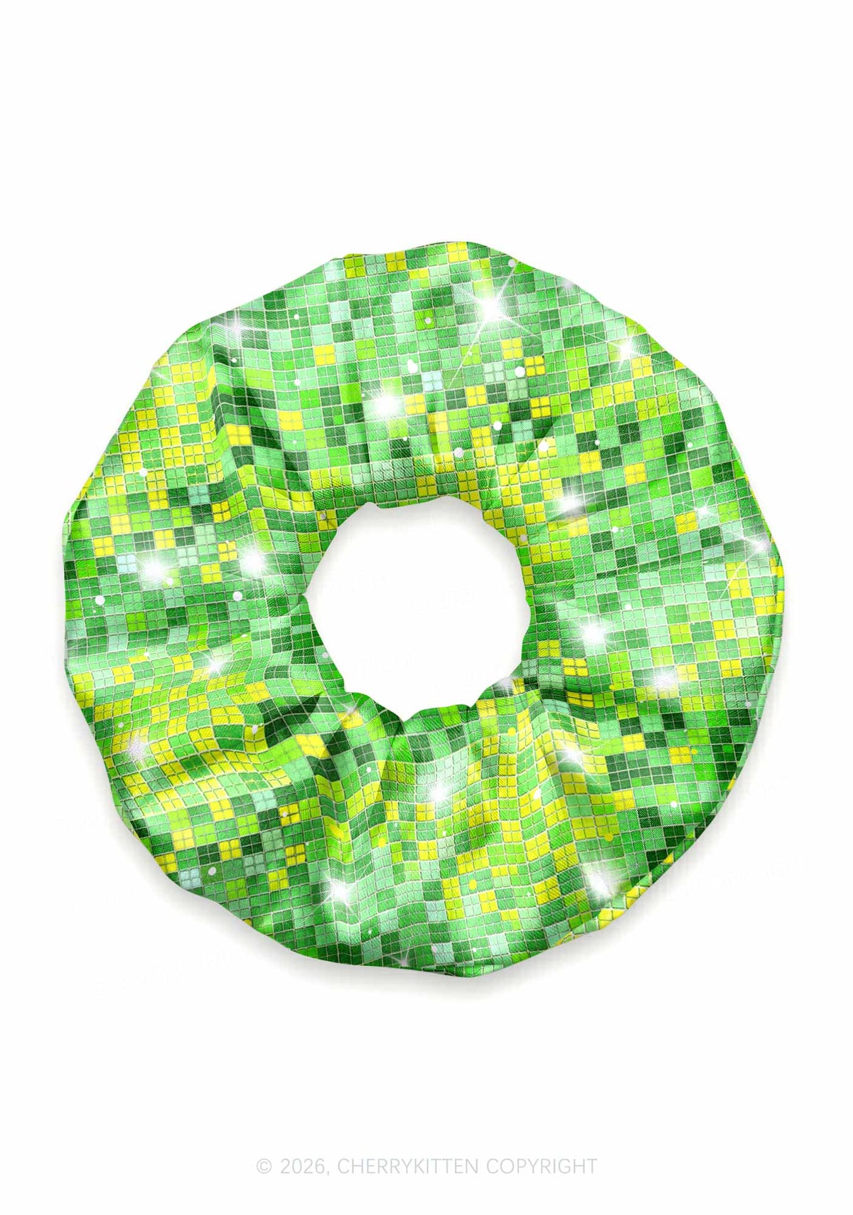 Green Disco Ball Grid Y2K Hair Scrunchie Cherrykitten