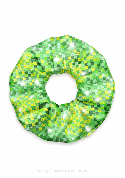 Green Disco Ball Grid Y2K Hair Scrunchie Cherrykitten