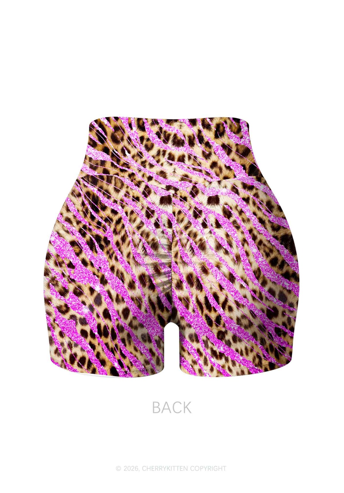 Sparkle Pink Leopard Y2K Print Gym Shorts Cherrykitten