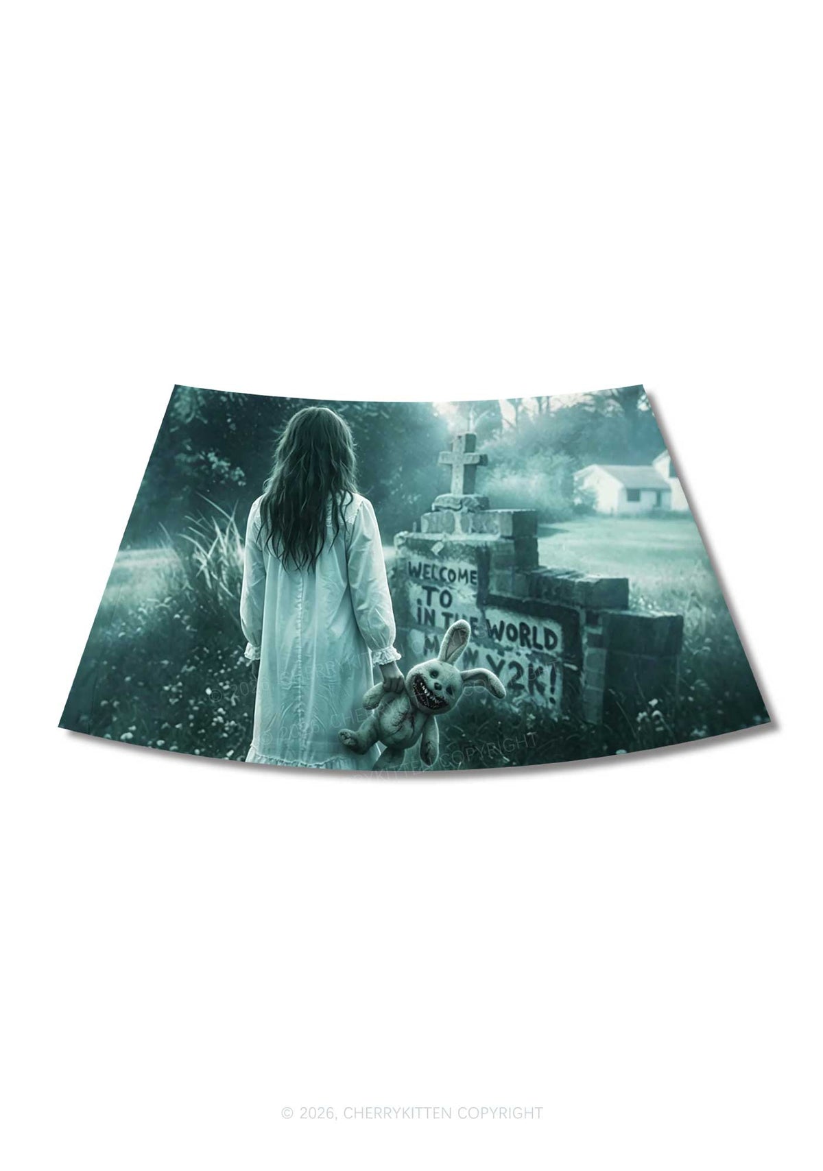 Halloween Graveyard Bunny Doll Y2K Print Mini Skirt Cherrykitten