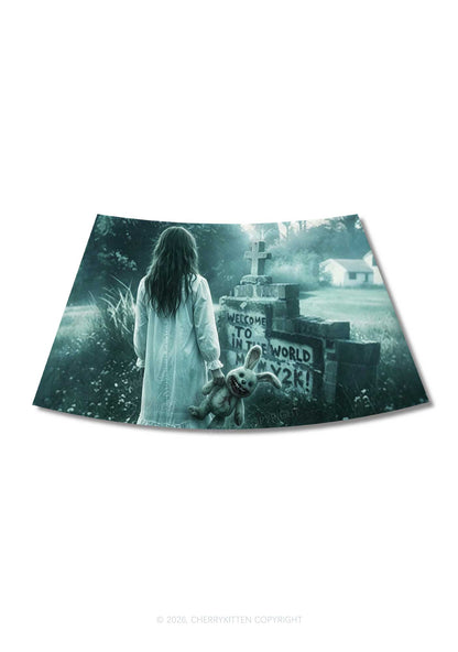Halloween Graveyard Bunny Doll Y2K Print Mini Skirt Cherrykitten