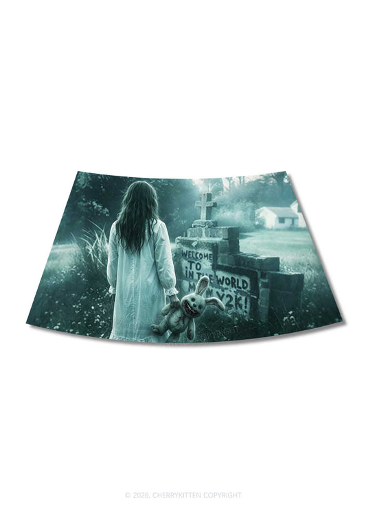 Halloween Graveyard Bunny Doll Y2K Print Mini Skirt Cherrykitten