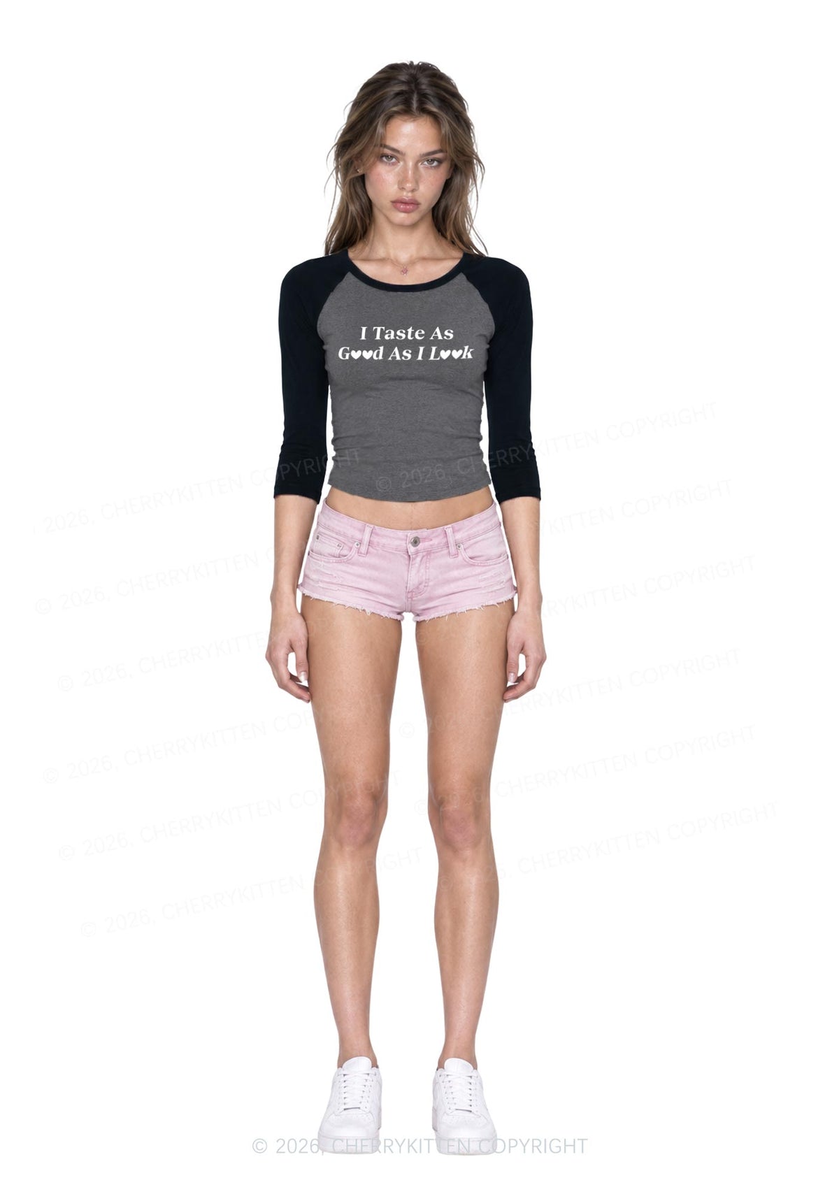 I Taste As Good As I Look Y2K Raglan Sleeve Crop Top Cherrykitten