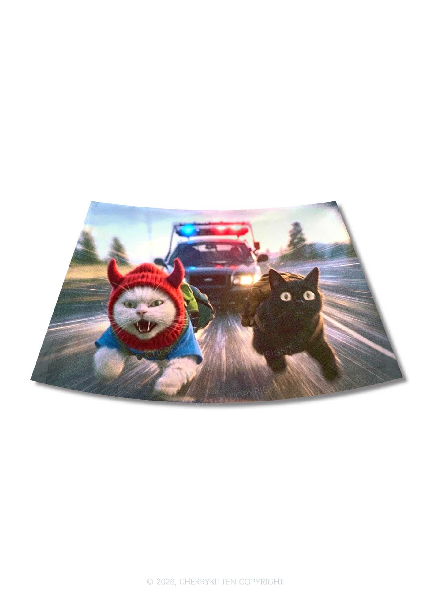 Halloween Chase Cat Y2K Print Mini Skirt Cherrykitten
