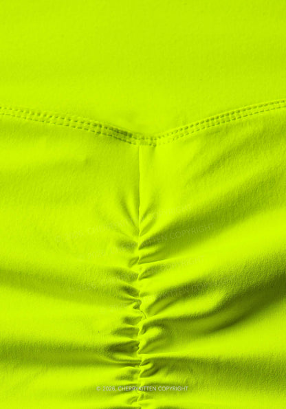 Pink Feral On Green Y2K Print Gym Shorts Cherrykitten