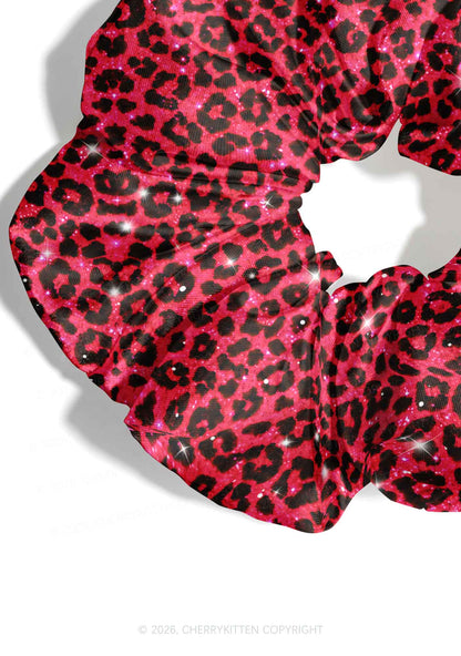 Bright Red Leopard Y2K Hair Scrunchie Cherrykitten