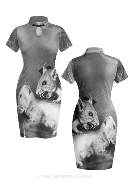 Halloween Vampire Rat Y2K Cheongsam Mini Dress Cherrykitten