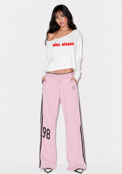 Girl Kisser Star Y2K Off Shoulder Long Sleeve Crop Top Cherrykitten