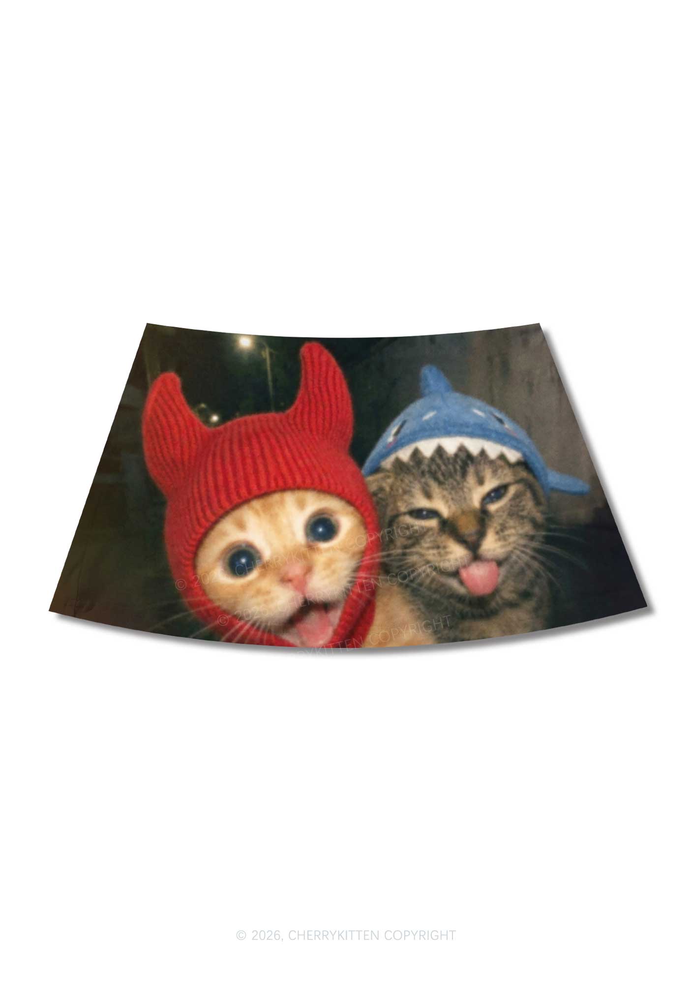 Halloween Devil Shark Hat Cat Y2K Print Mini Skirt Cherrykitten