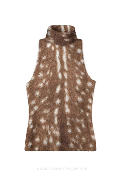 Brown Deer Dots Y2K Knit Turtleneck Tank Top Cherrykitten