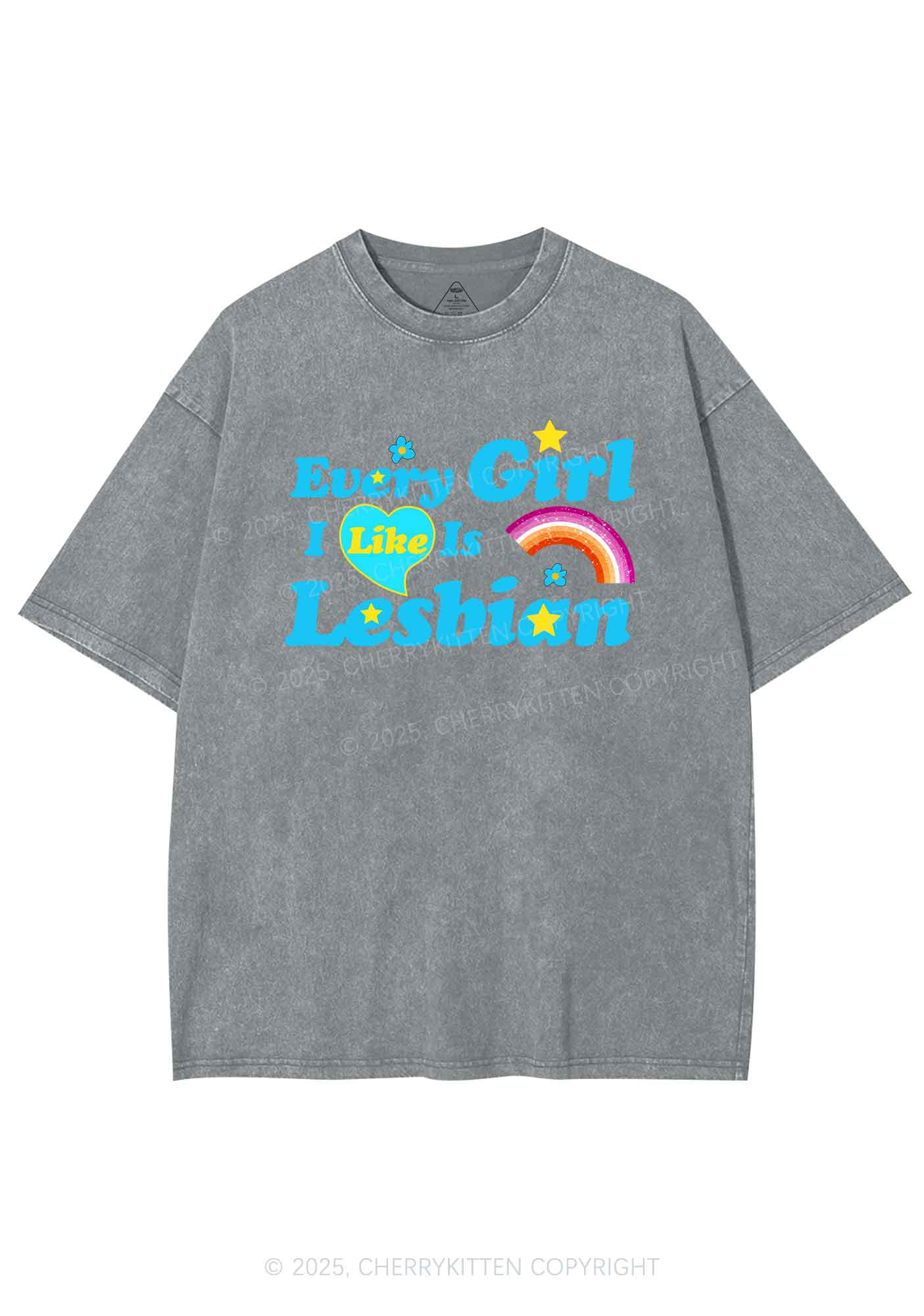 I Like Lesbian Girl Pride Y2K Shirts Washed Tee Cherrykitten