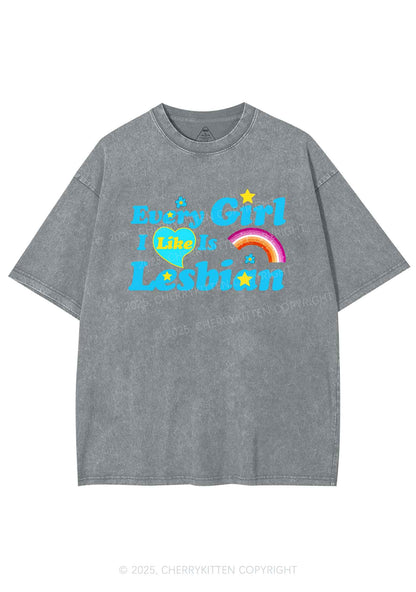 I Like Lesbian Girl Pride Y2K Shirts Washed Tee Cherrykitten