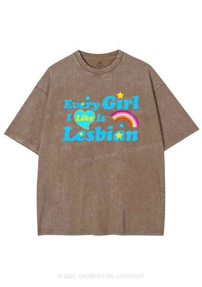 I Like Lesbian Girl Pride Y2K Shirts Washed Tee Cherrykitten