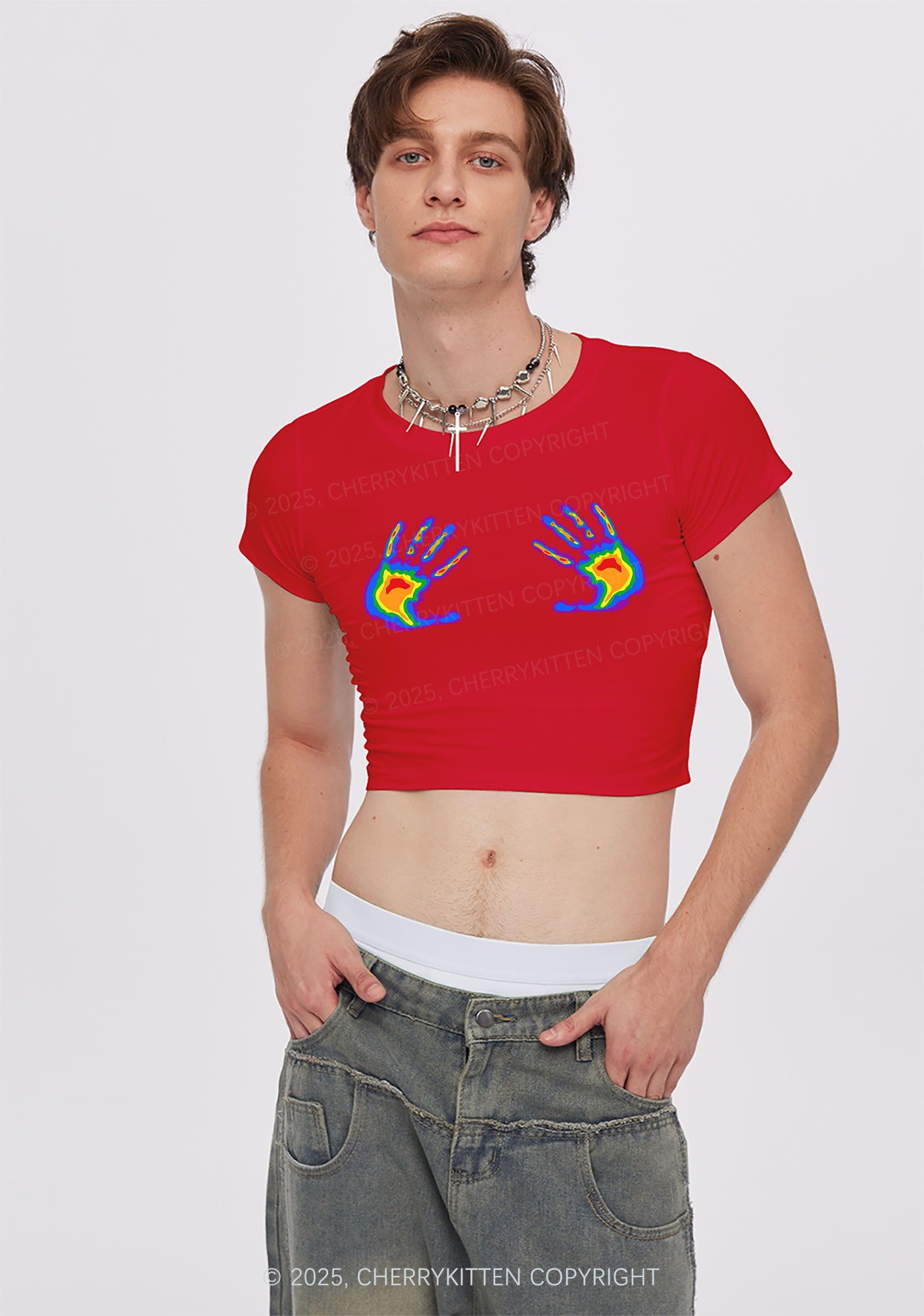 Pride Thermal Hands Y2K Baby Tee Cherrykitten