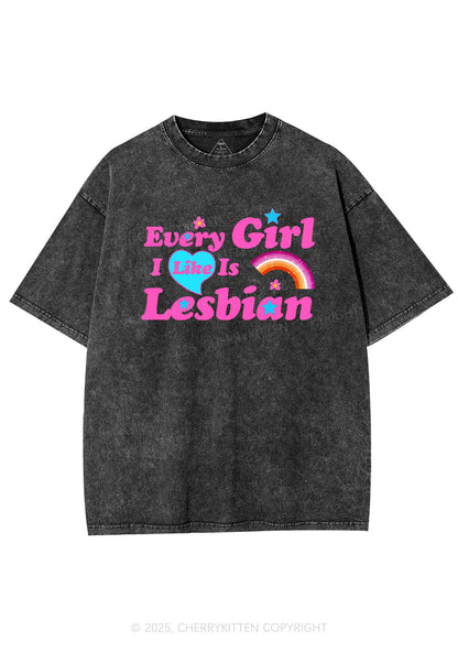 I Like Lesbian Girl Pride Y2K Shirts Washed Tee Cherrykitten