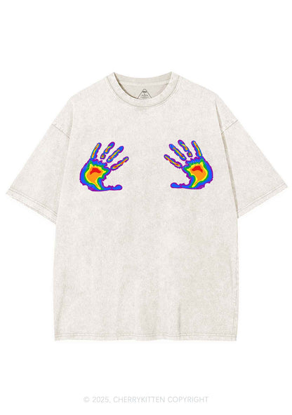 Pride Thermal Hands Y2K Shirts Washed Tee Cherrykitten