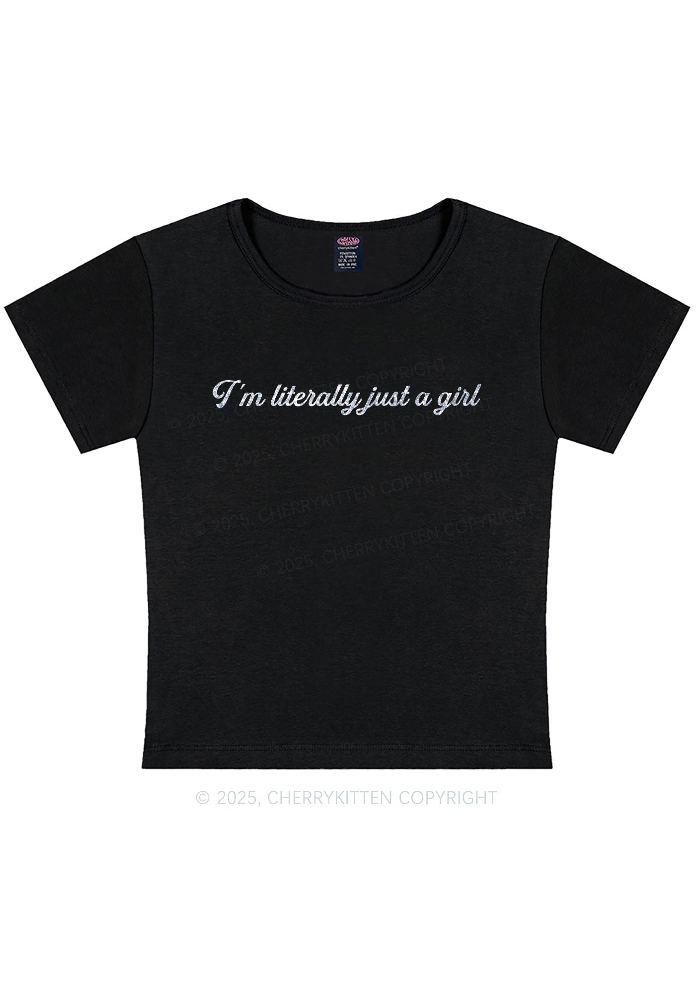 Glitter Literally Just A Girl Y2K Baby Tee Cherrykitten