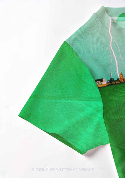 Lucky Cat St Patricks Y2K Mesh Crop Top Cherrykitten