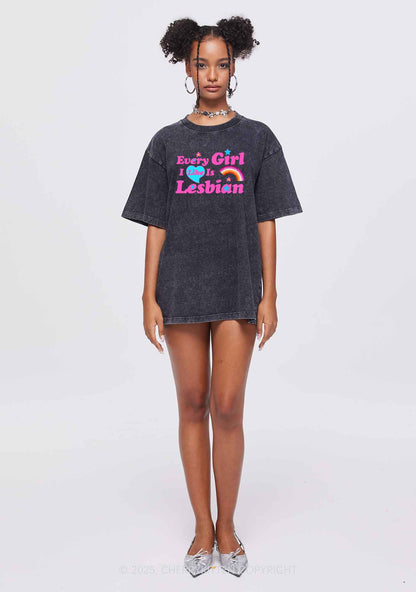 I Like Lesbian Girl Pride Y2K Shirts Washed Tee Cherrykitten