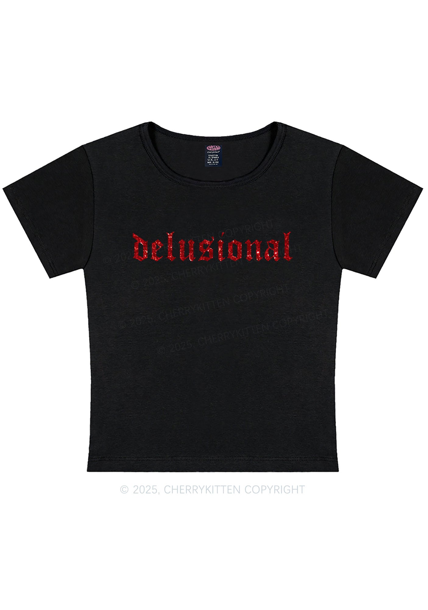 Glitter Delusional Y2K Baby Tee Cherrykitten
